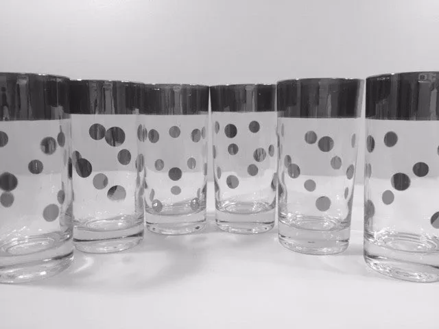 Vitreon Queens Luster Mid-Century Silver Polka Dot Platinum Glasses (Set of 6)