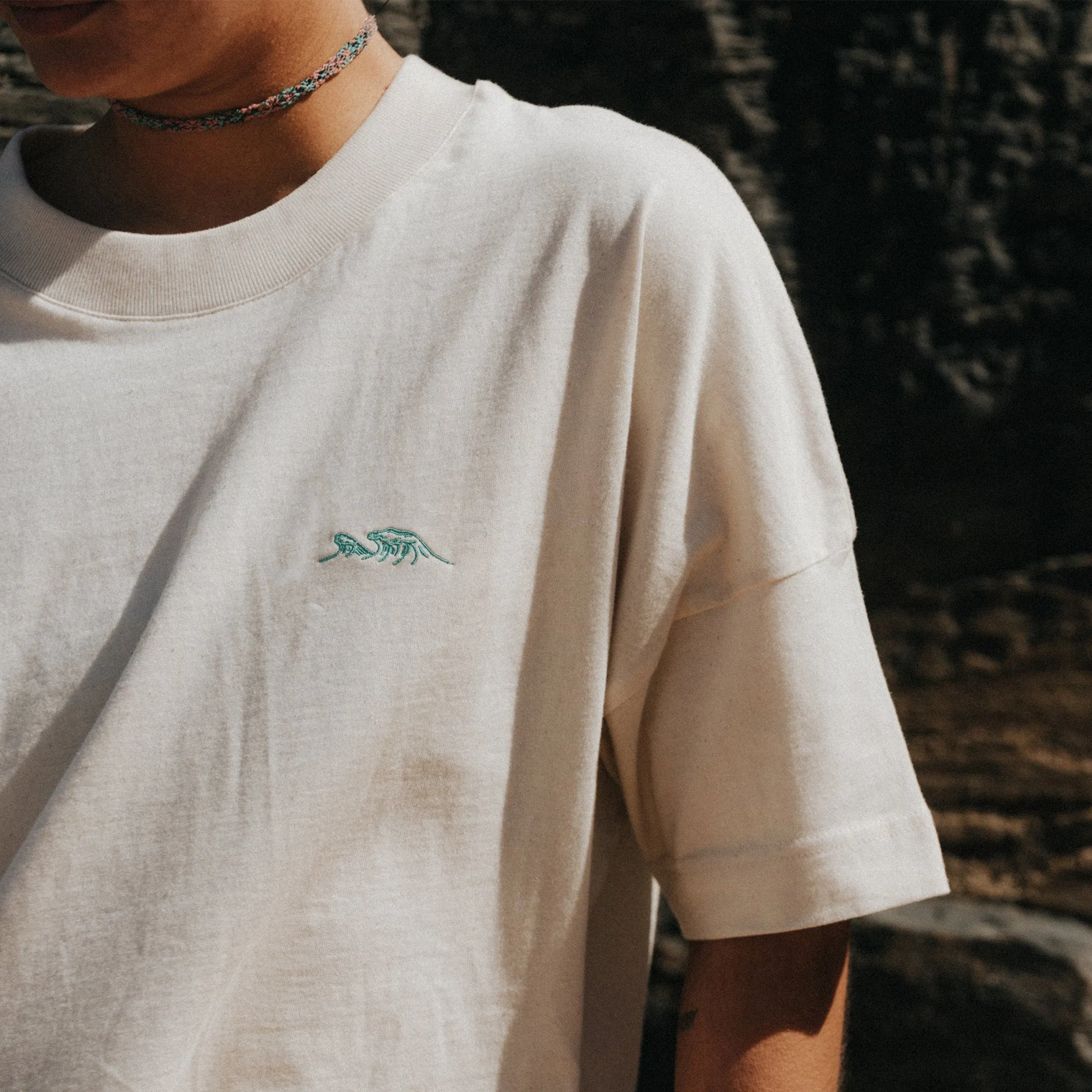 Wave Embroidered Oversized T-Shirt