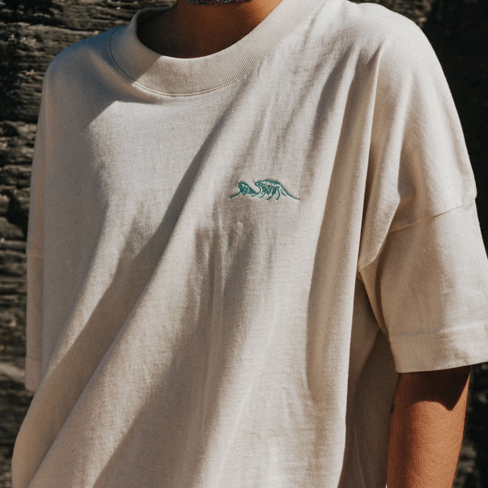 Wave Embroidered Oversized T-Shirt