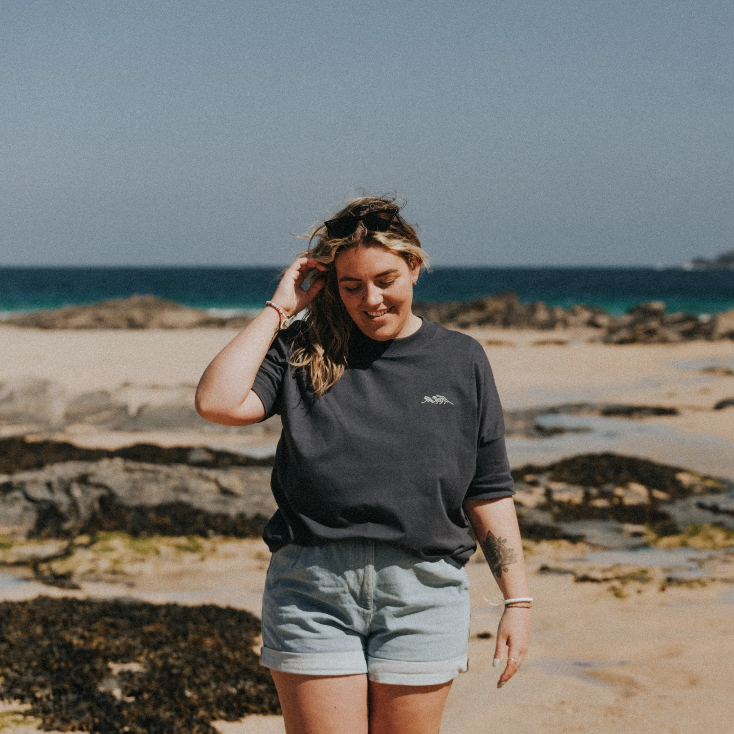 Wave Embroidered Oversized T-Shirt