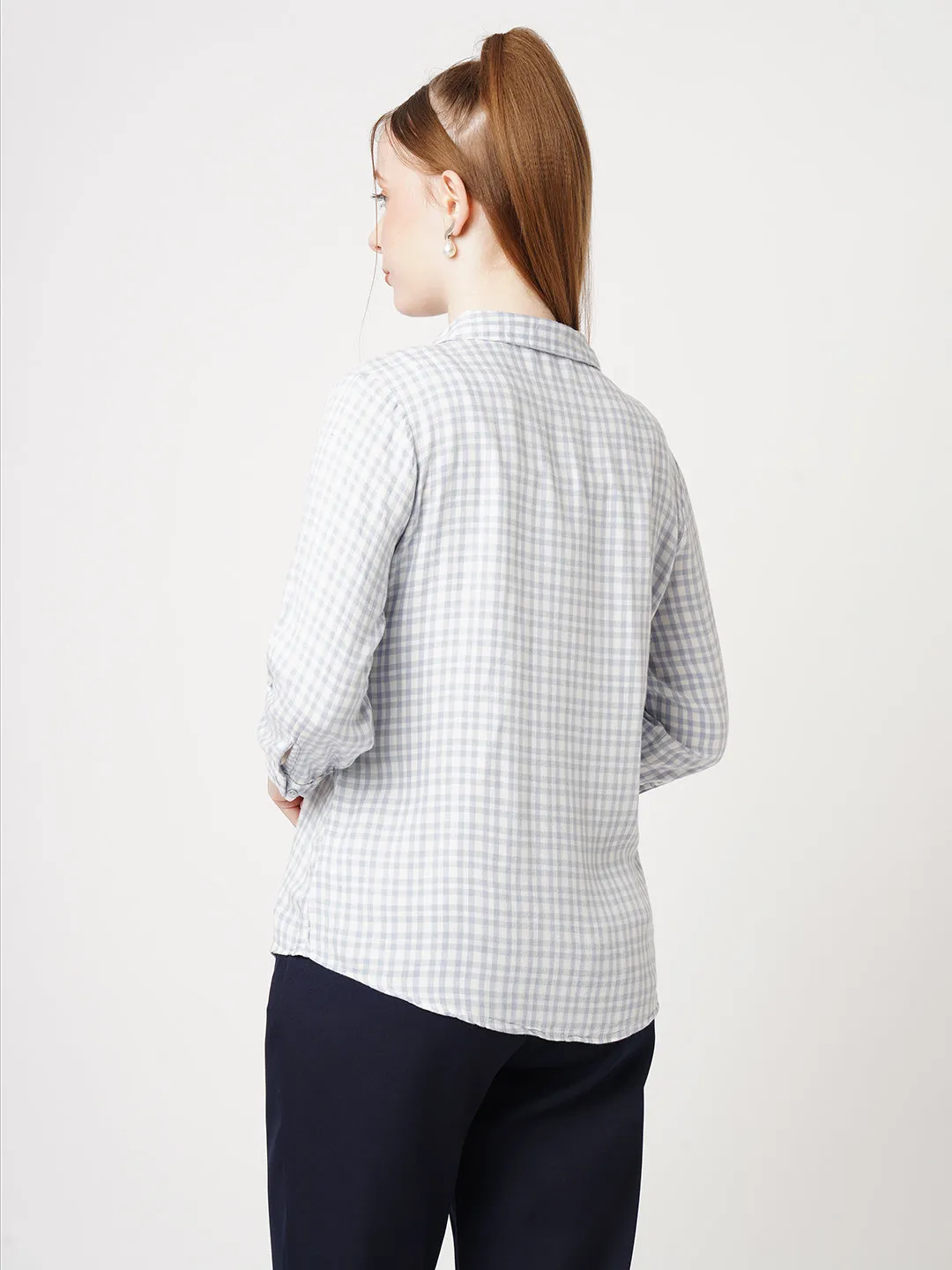 Women Slim Fit Pale iris / White Checks Shirt