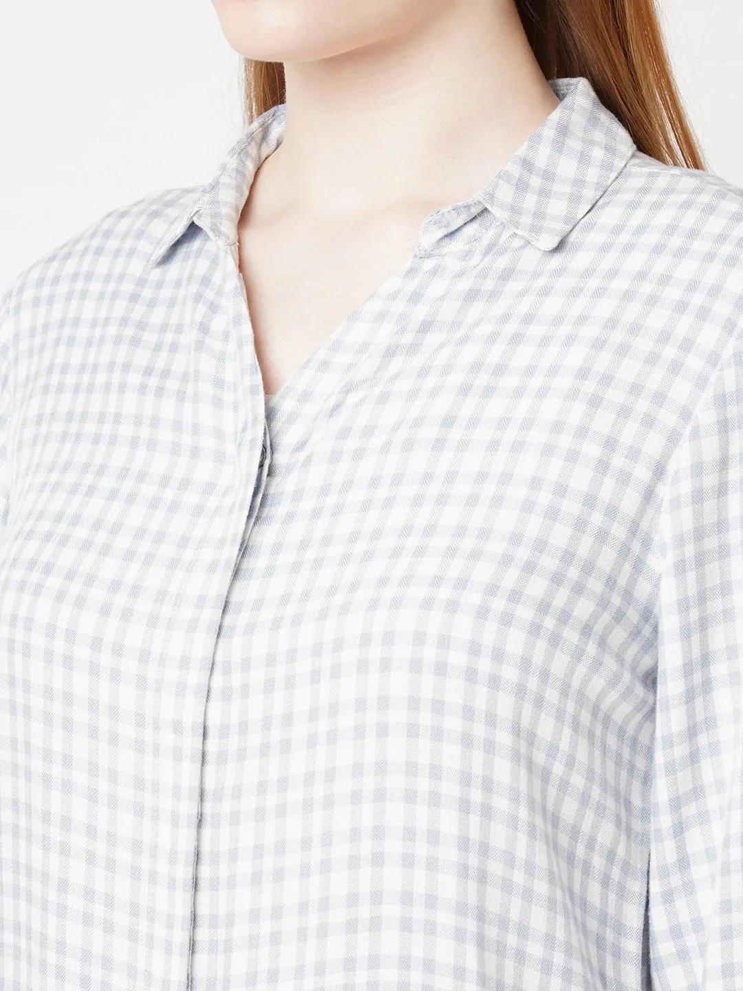 Women Slim Fit Pale iris / White Checks Shirt