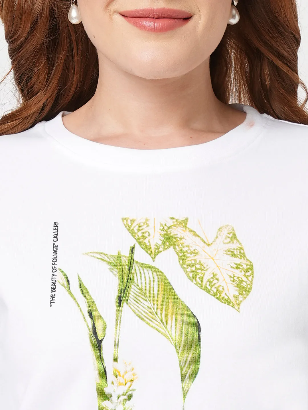 Women Slim Fit White Crop T-Shirt Chest Print