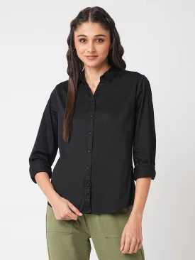 Women Solid Black Slim Fit Shirt