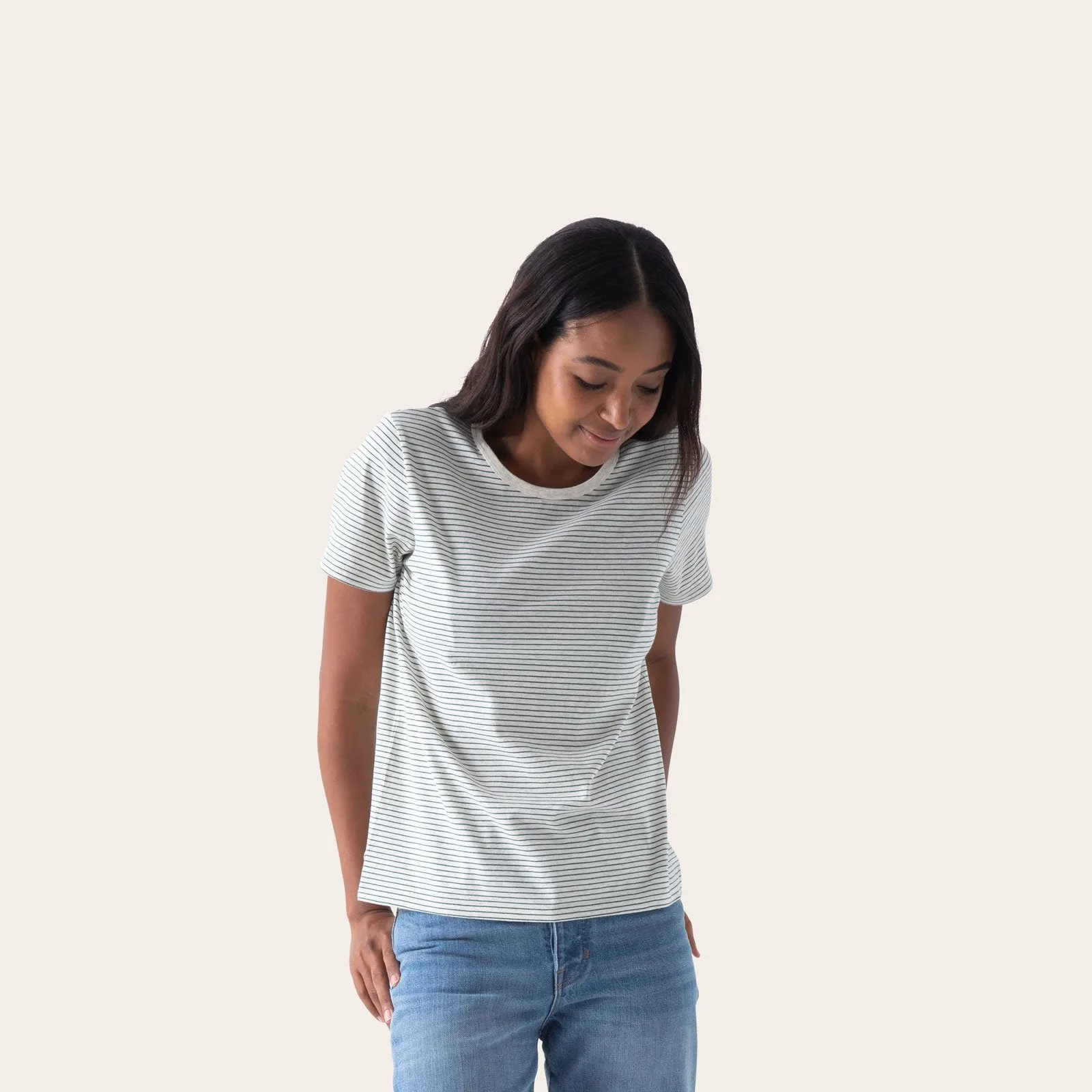 Women's Pima Cotton Striped Crew Neck T-Shirt