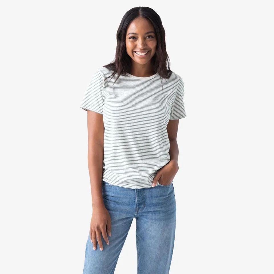 Women's Pima Cotton Striped Crew Neck T-Shirt