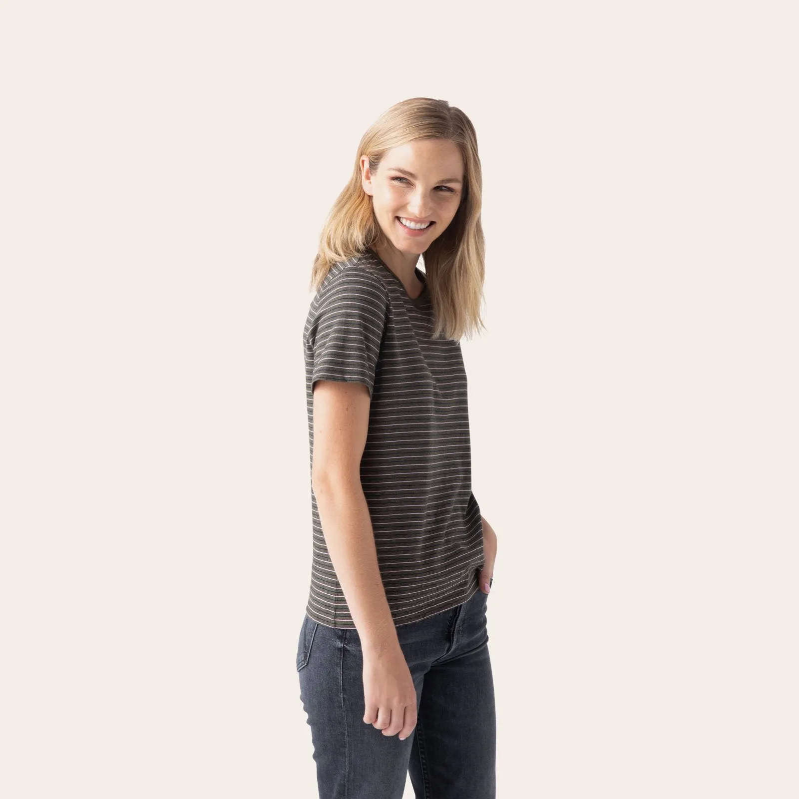 Women's Pima Cotton Striped Crew Neck T-Shirt