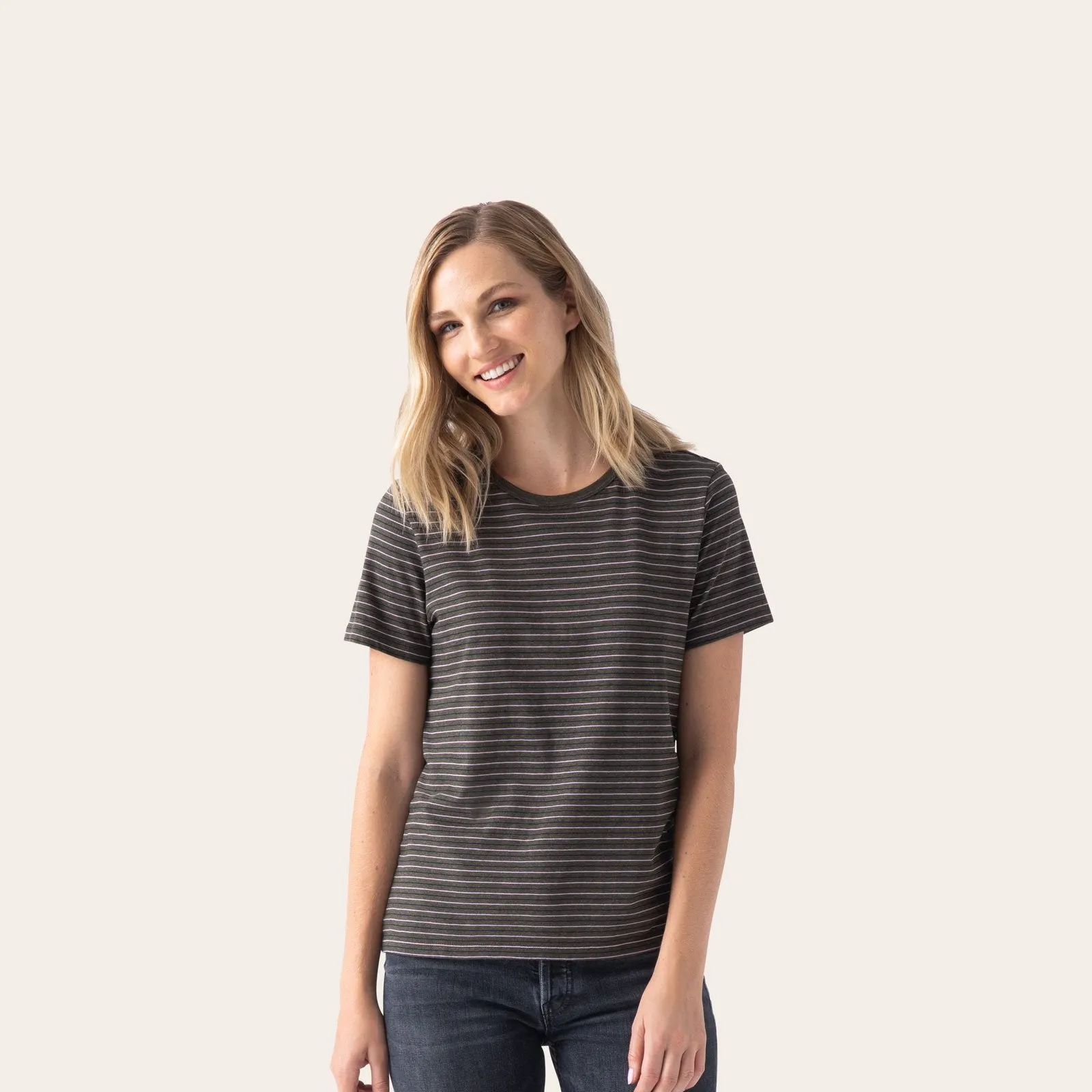 Women's Pima Cotton Striped Crew Neck T-Shirt