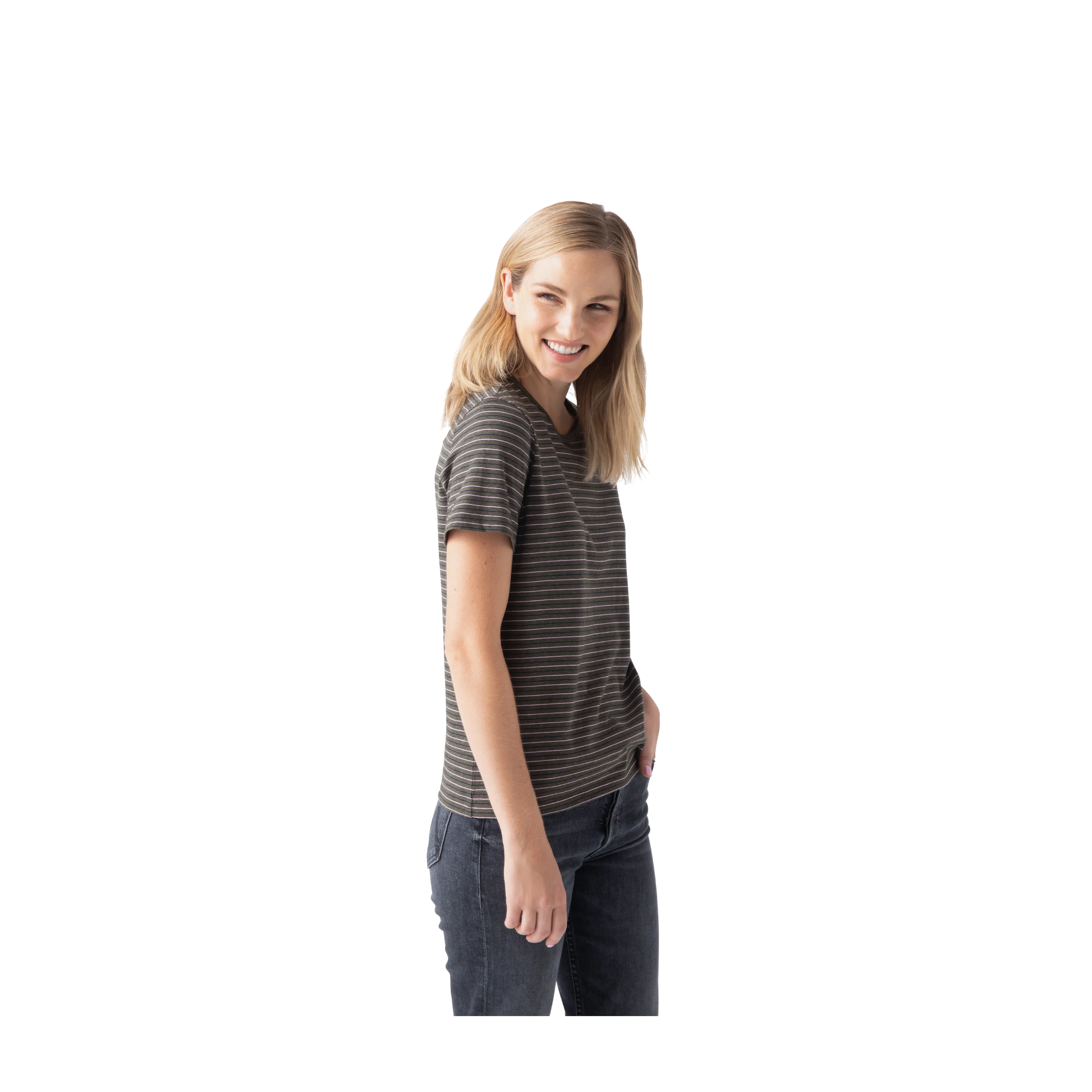 Women's Pima Cotton Striped Crew Neck T-Shirt