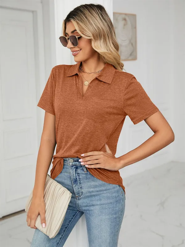 Women's Solid Colour Short Sleeve Polo T-Shirt