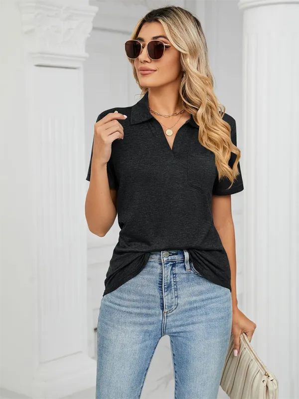 Women's Solid Colour Short Sleeve Polo T-Shirt