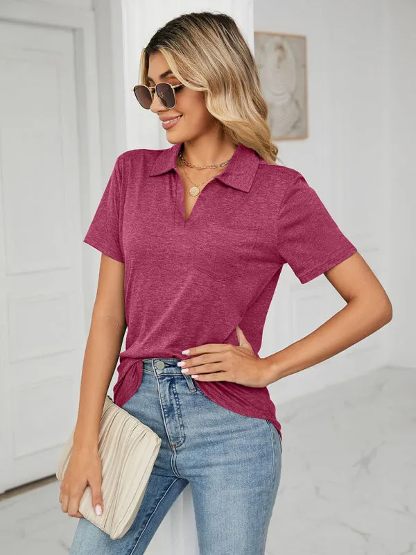 Women's Solid Colour Short Sleeve Polo T-Shirt