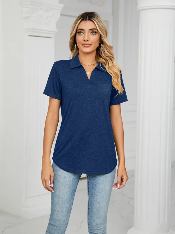 Women's Solid Colour Short Sleeve Polo T-Shirt