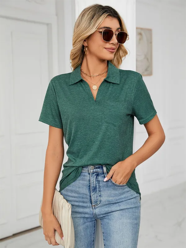 Women's Solid Colour Short Sleeve Polo T-Shirt