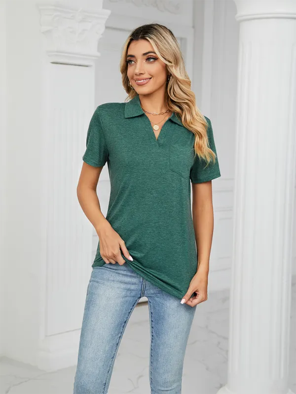 Women's Solid Colour Short Sleeve Polo T-Shirt