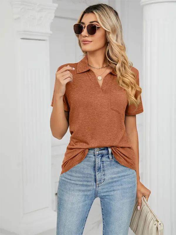 Women's Solid Colour Short Sleeve Polo T-Shirt