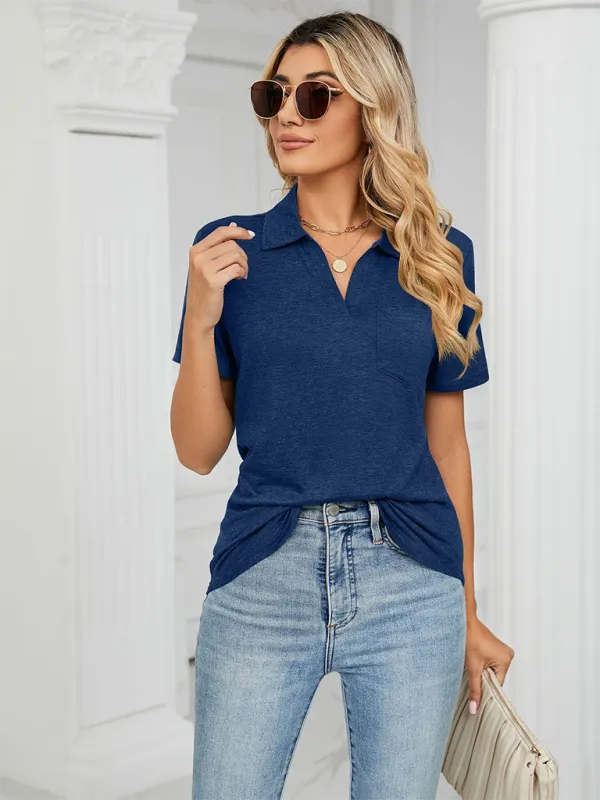 Women's Solid Colour Short Sleeve Polo T-Shirt