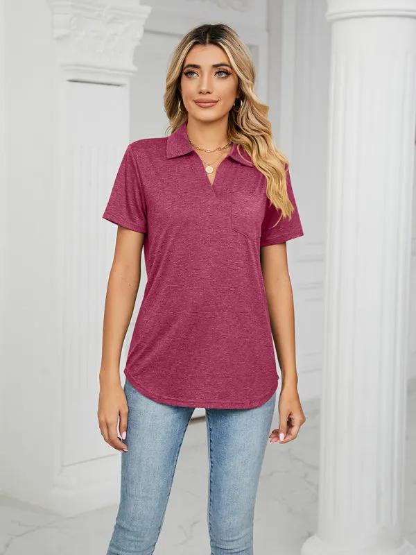 Women's Solid Colour Short Sleeve Polo T-Shirt