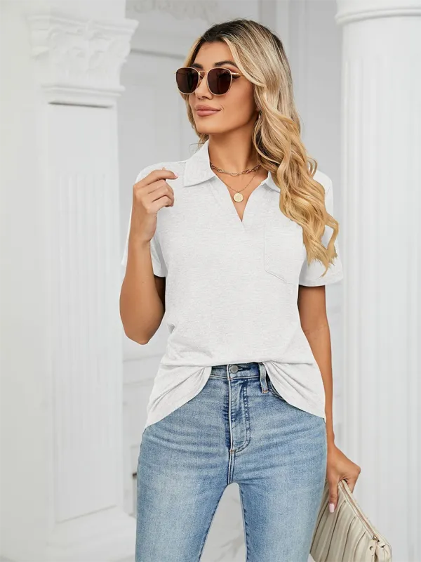 Women's Solid Colour Short Sleeve Polo T-Shirt