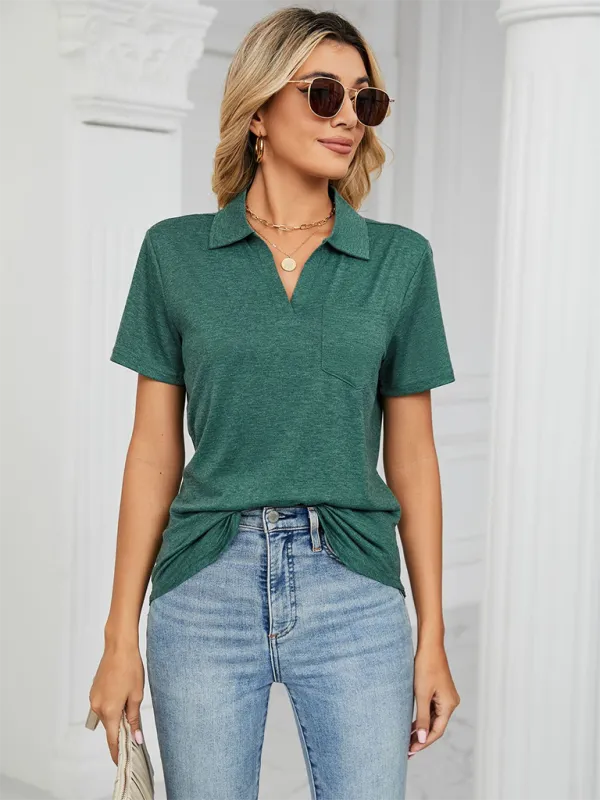 Women's Solid Colour Short Sleeve Polo T-Shirt