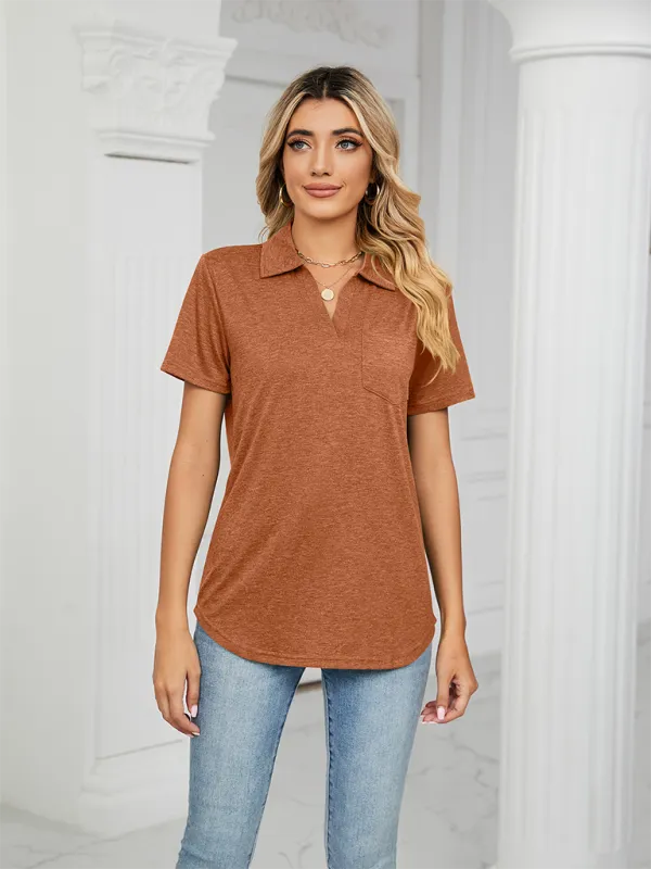 Women's Solid Colour Short Sleeve Polo T-Shirt