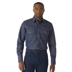 Wrangler FR Flame Resistant Long Sleeve Twill Work Snap Shirt, 12127, Indigo Denim