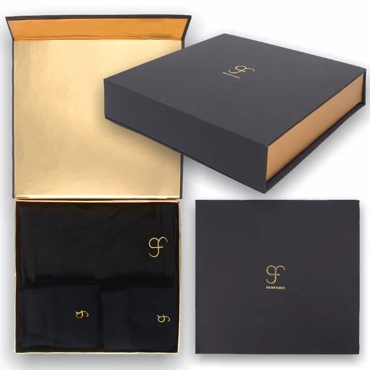 XXL Size Luxury Bamboo T-Shirt & Bamboo Socks Gift Box Set for Men & Women in a Handcrafted Magnetic Close Keepsake Box Black